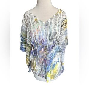 Komarov Colorful Mesh Detailed Wrinkled Watercolor Oversized Top